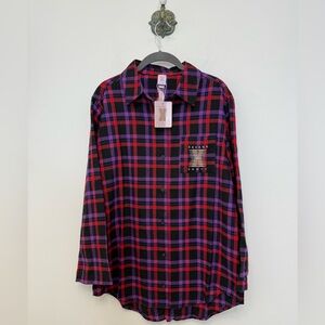 Savage x Fenty Cotton Gogi Berry Plaid Night Chaser Sleep Shirt Top Size M NWT